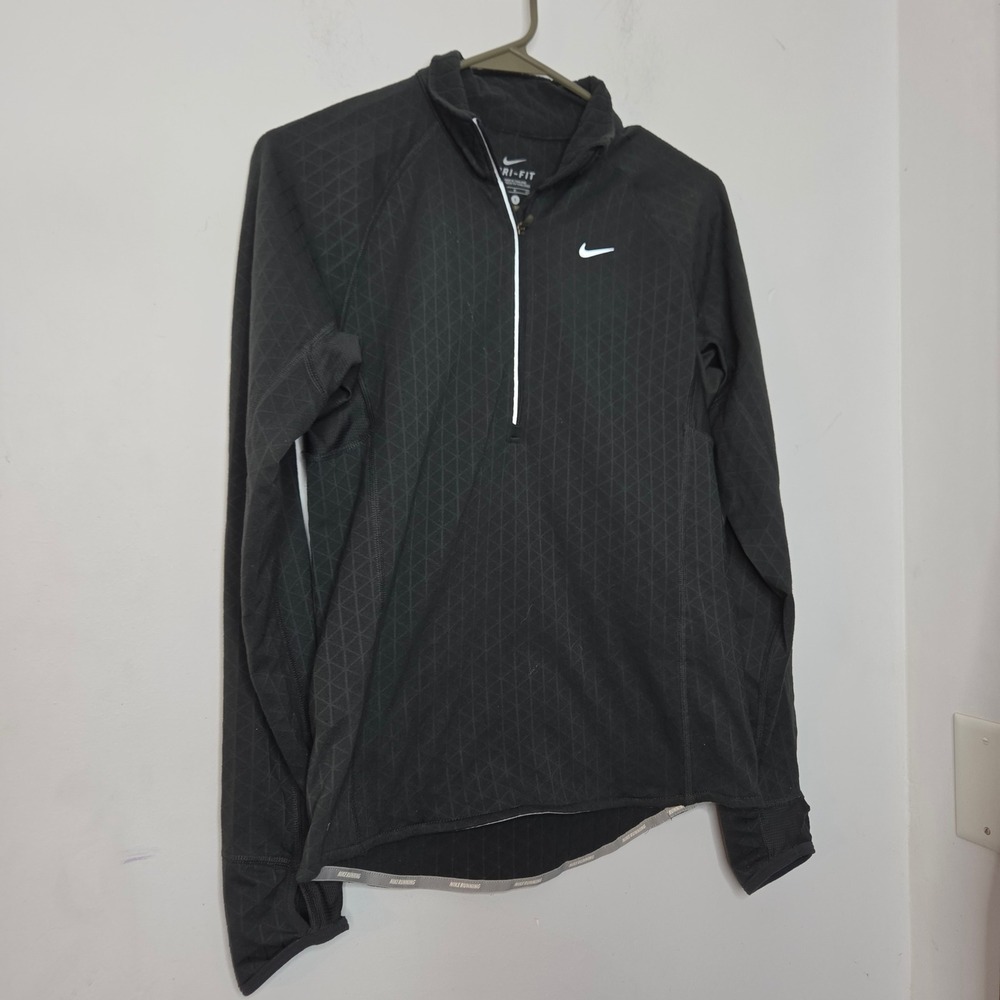 Nike Dri-FIT Mens Small Black Geometric Quarter Zip Running Pullover Thumbholes